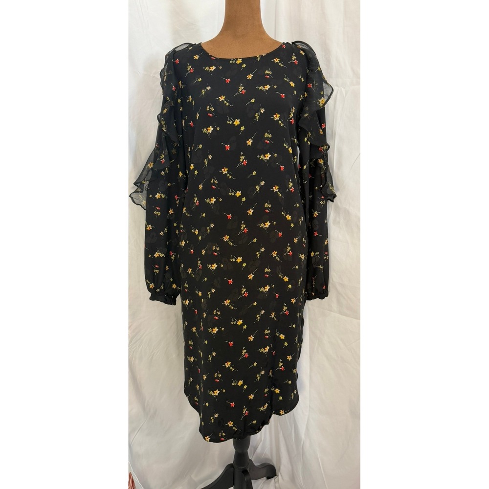 Lauren Ralph Lauren Floral Ruffle Sleeve Shift Dress Black Yellow Red Size 4
